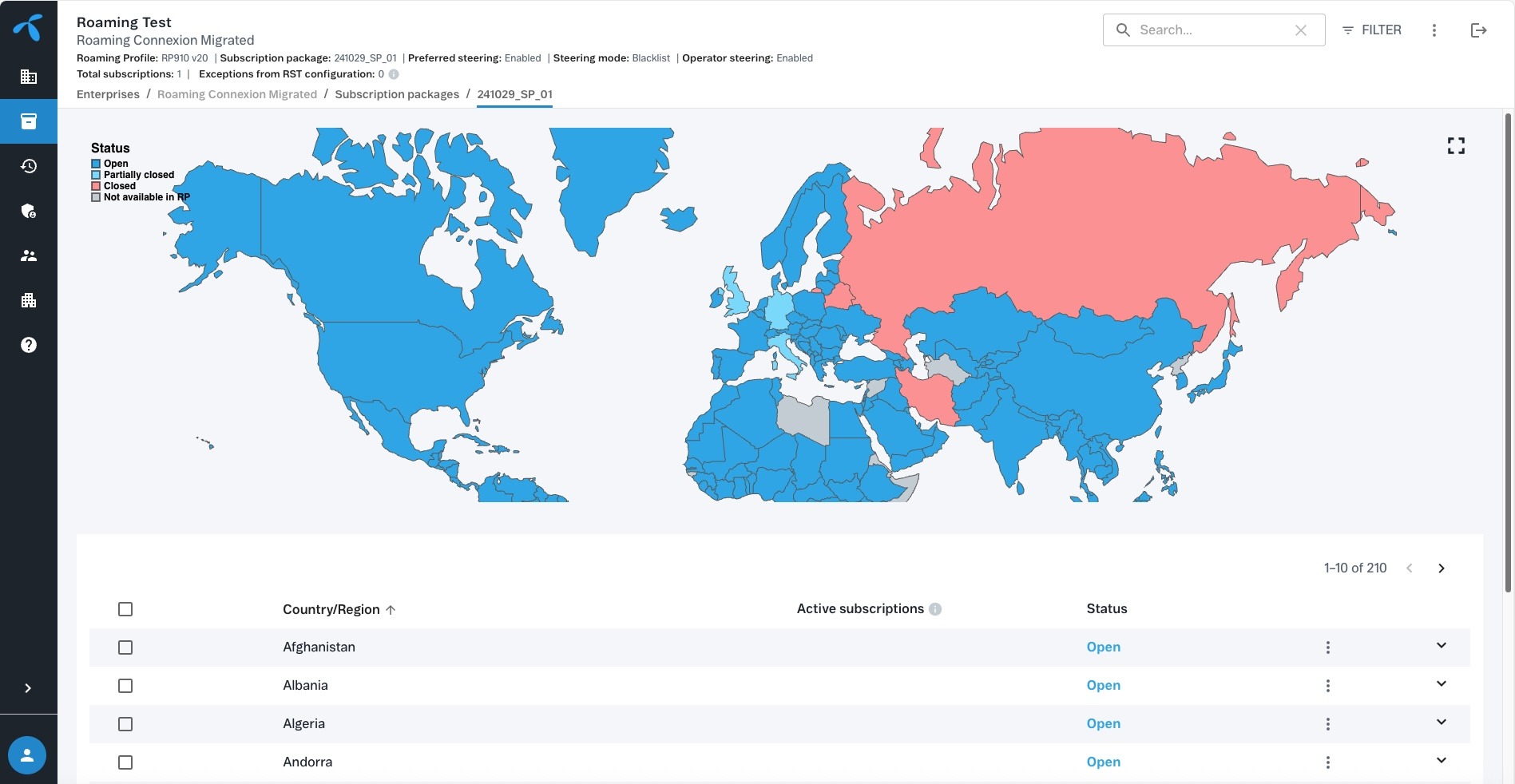 Screenshot RST IoT Roaming Selection Tool